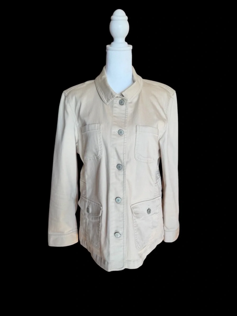Talbots Petite Light Beige Jean Jacket with Front Buttons - Picture 3 of 14